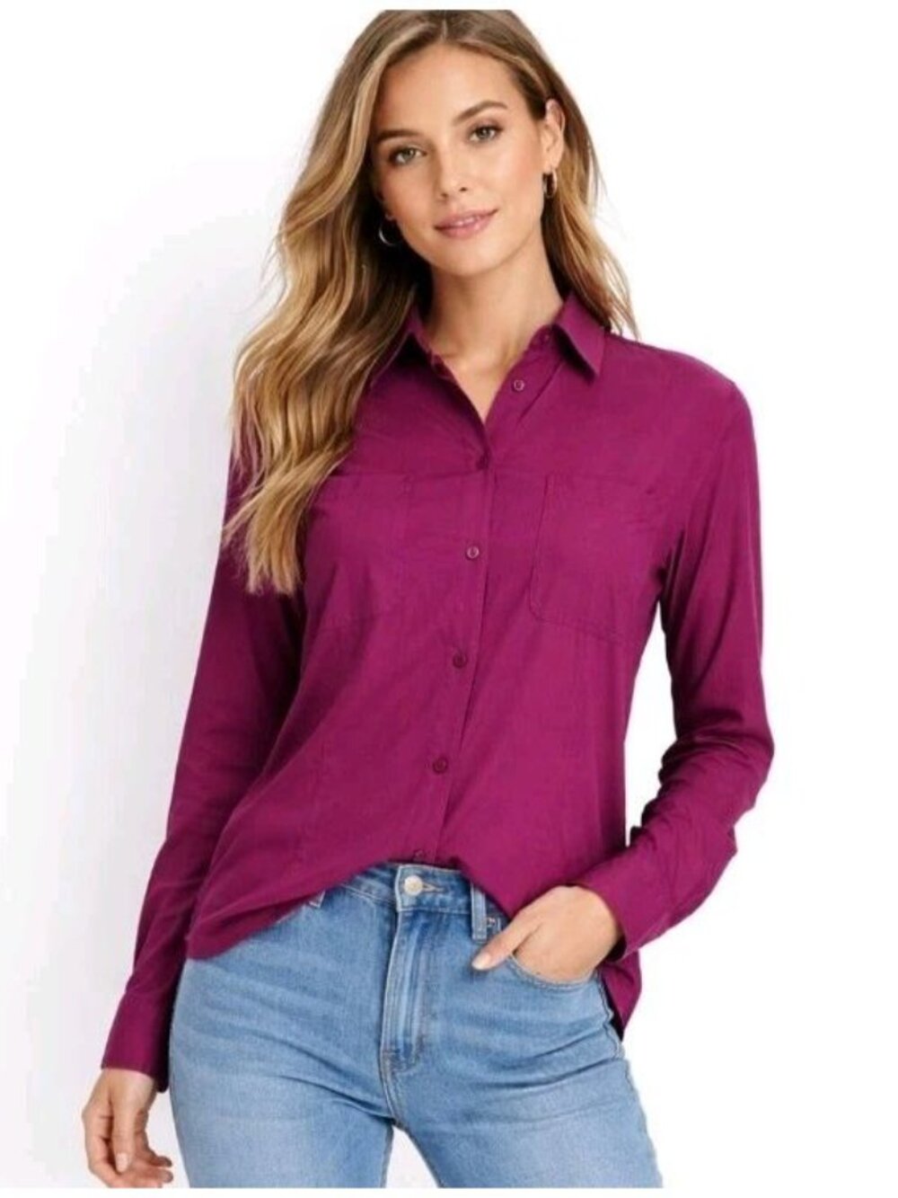Anna & Frank Silk Blouse S Berry Pink Button Up Long Sleeve Minimalist Top